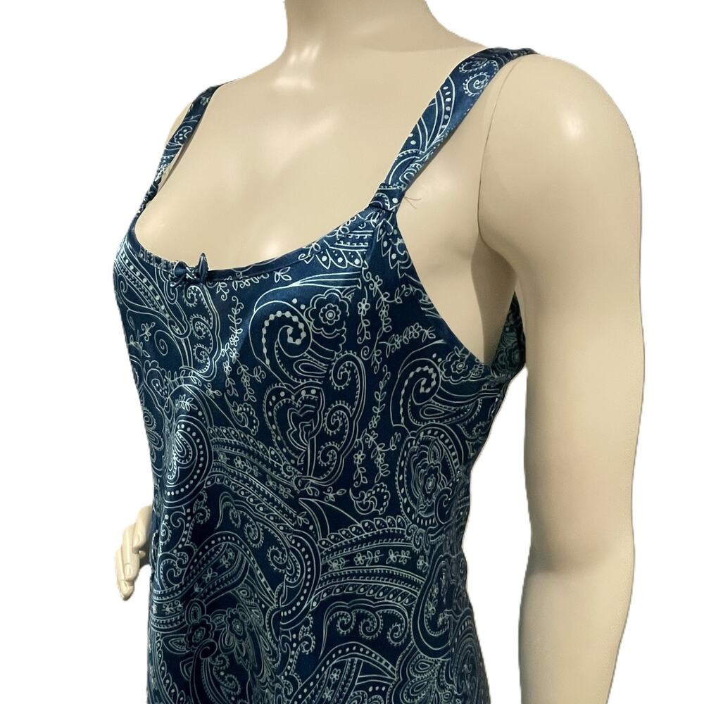 Morgan Taylor Blue Paisley Floral Nightgown Slip Dress M Side Slit Adjustable - Picture 5 of 16